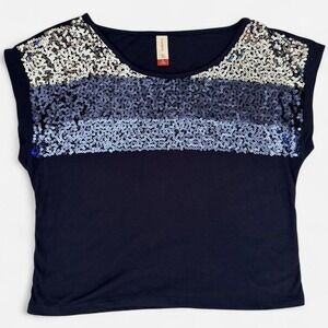 Dark blue sparkly sequin shirt, ombre effect